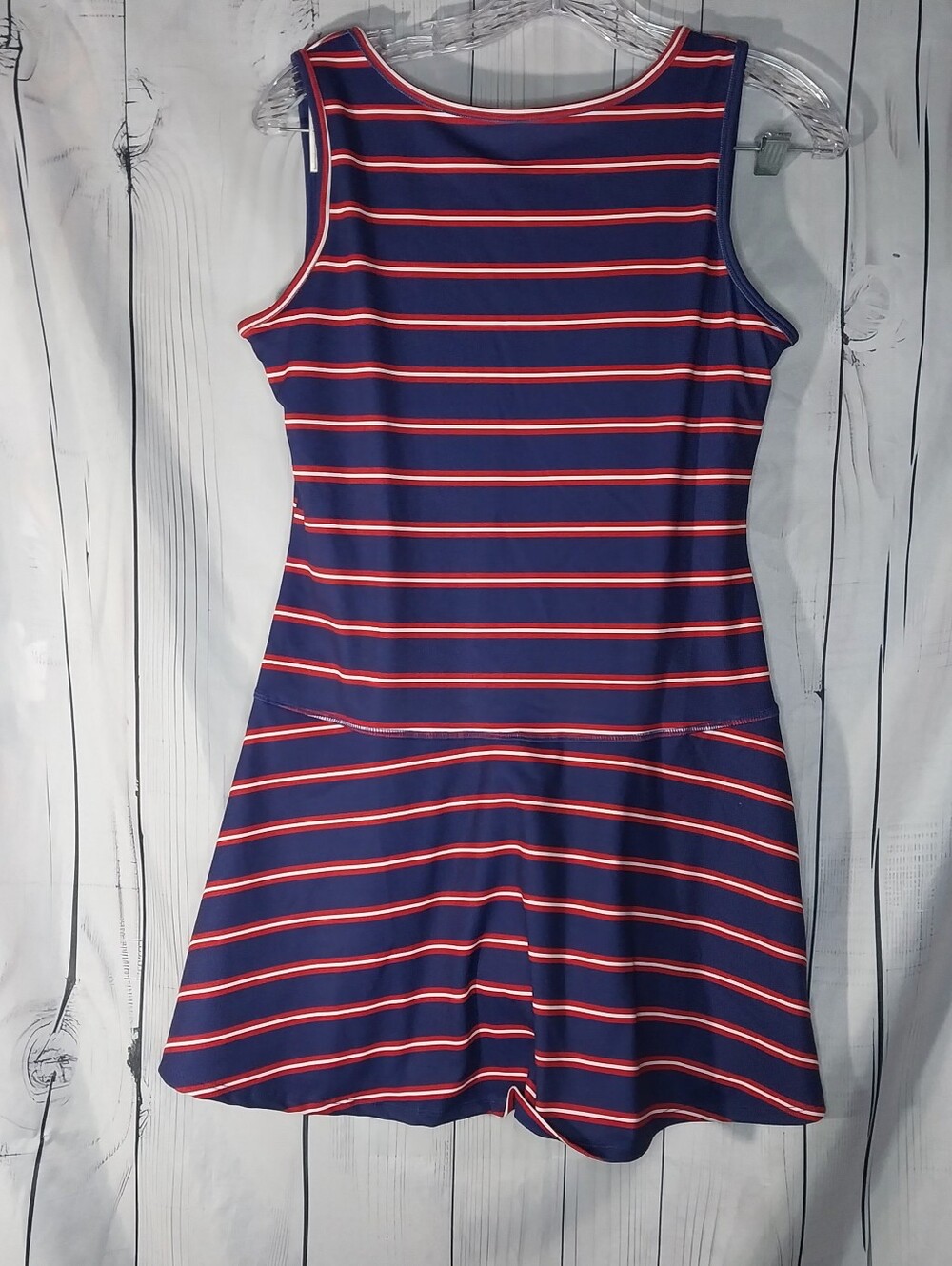 As Revival Navy Striped Sleeveless Fit & Flare Activewear Performance Dress